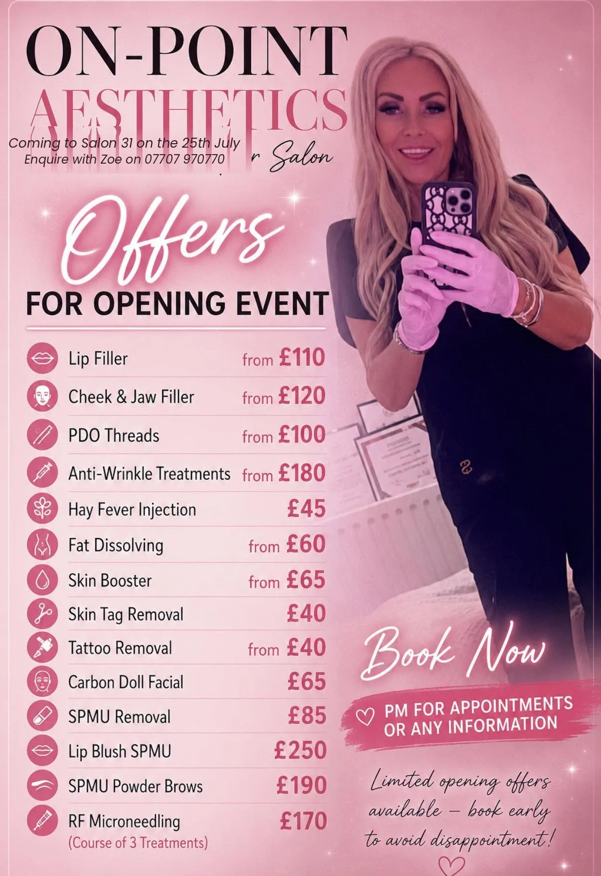 On-Point Aesthetics by Pamela Vidler — coming to Salon31 Dumfries on 25th July